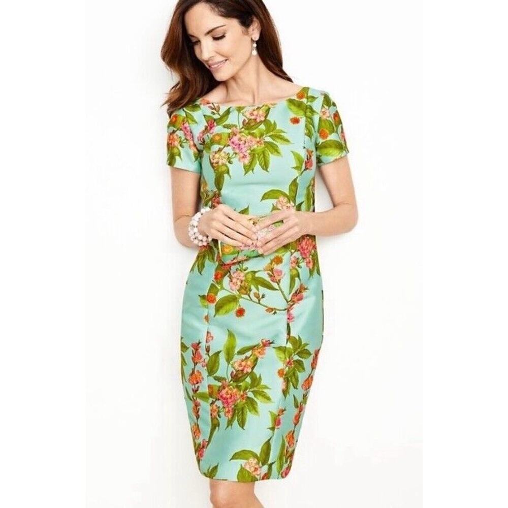 Talbots Botanical Flowers Cap Sleeve Sheath Cocktail Dress Women’s 2 - Picture 2 of 10